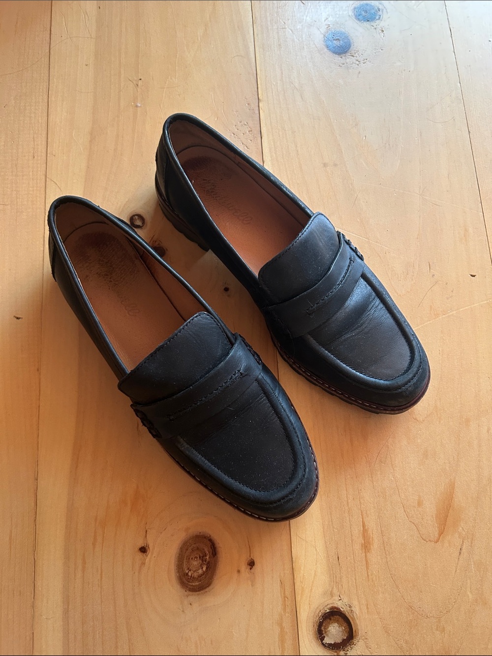 Madewell Corinne Lug Sole Loafers Womens 8 Black Leather Preppy Dark Academia